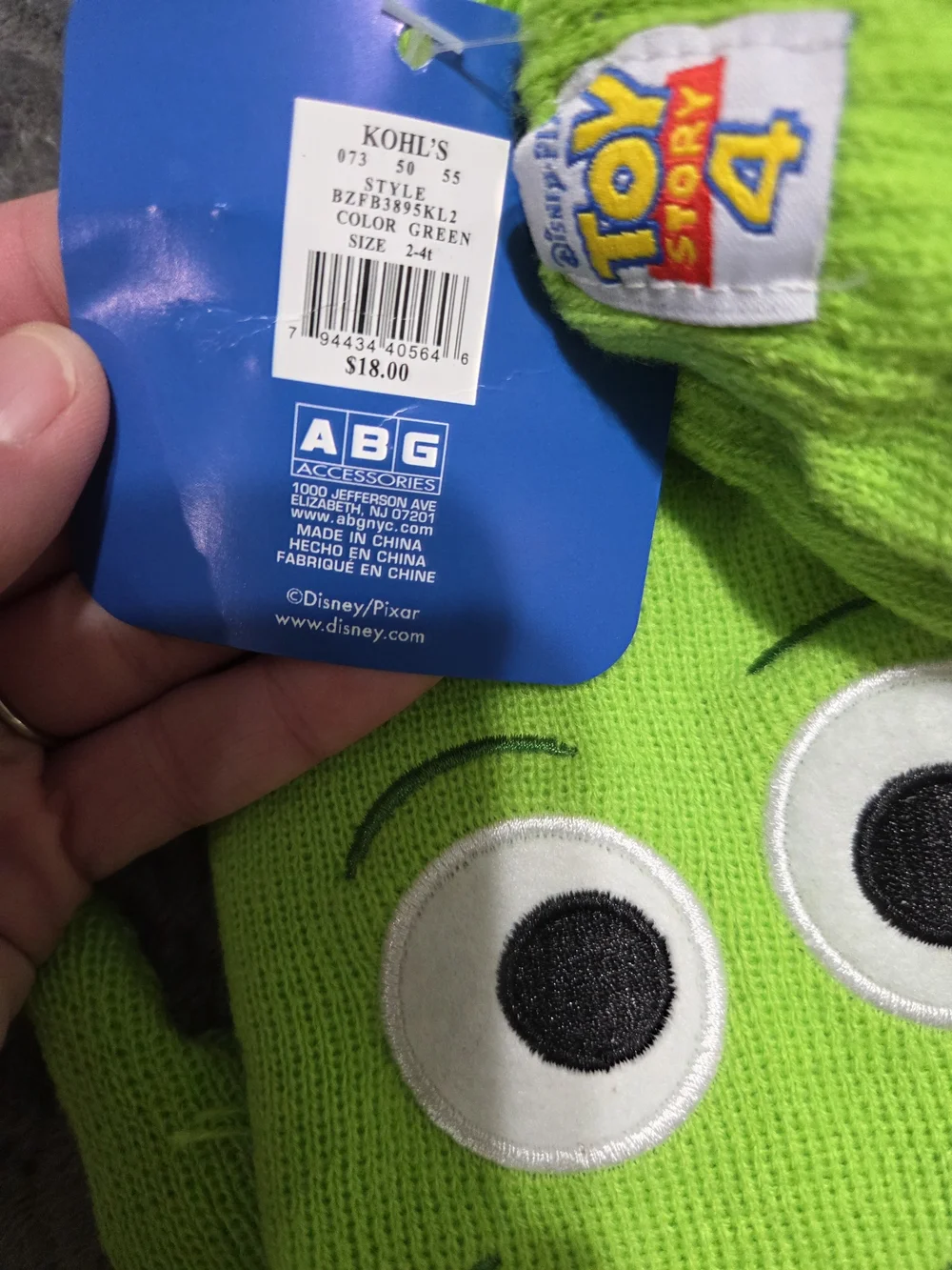 Kohl's Toy Story 4 Three-Eyed Alien Green Knit Hat with Pom Pom And Glove Set